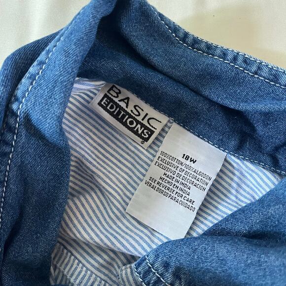 Vtg Y2K 2000s Blue Pinstripe Floral Embroidered Cottagecore Top Plus Sz 18W - Picture 6 of 7